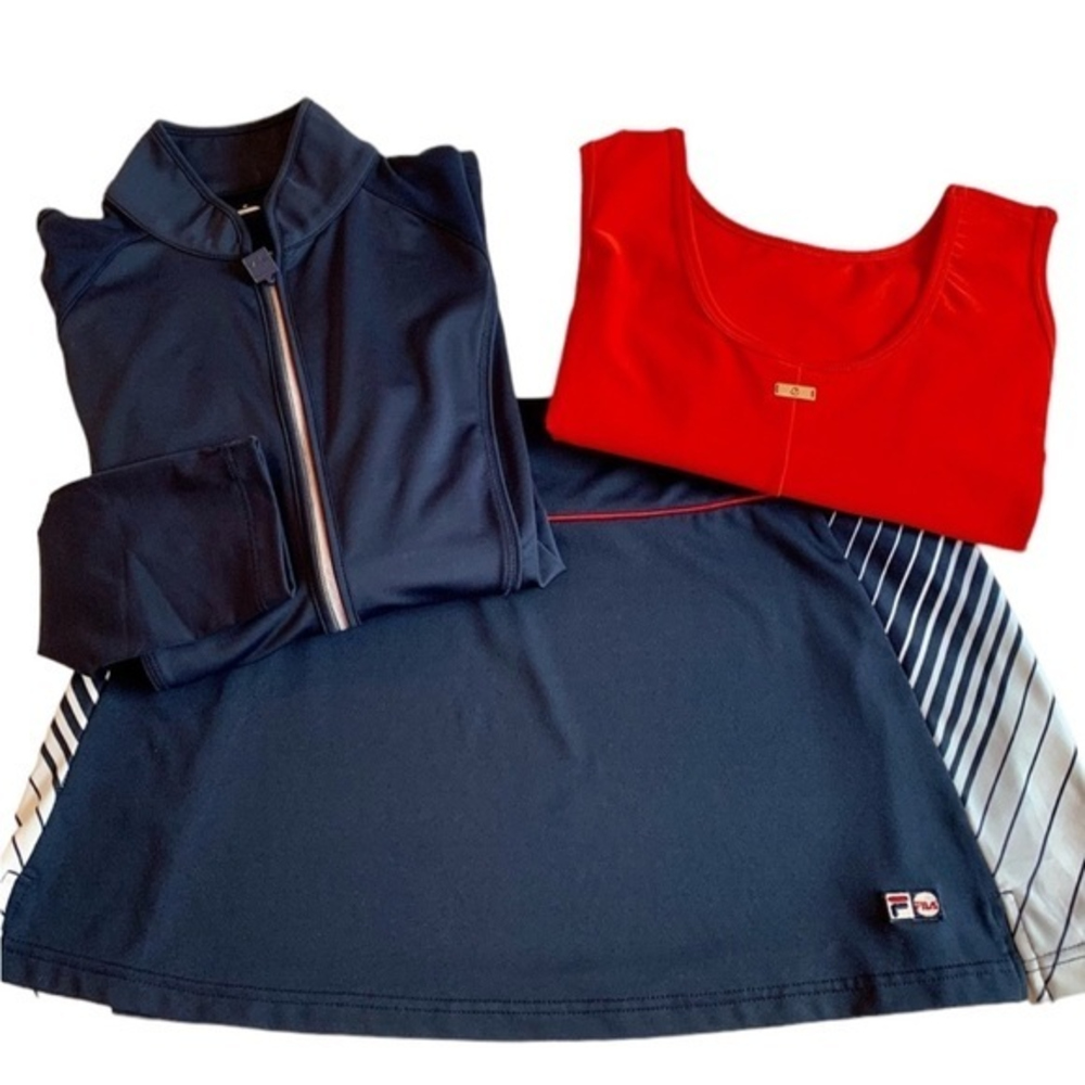3 piece Fila Red & Navy Jacket‎ & Skirt With Red Top